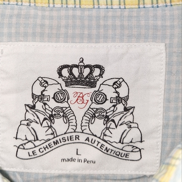 Le Chemisier men's long sleeve button-down large with yellow accents. - Picture 7 of 7